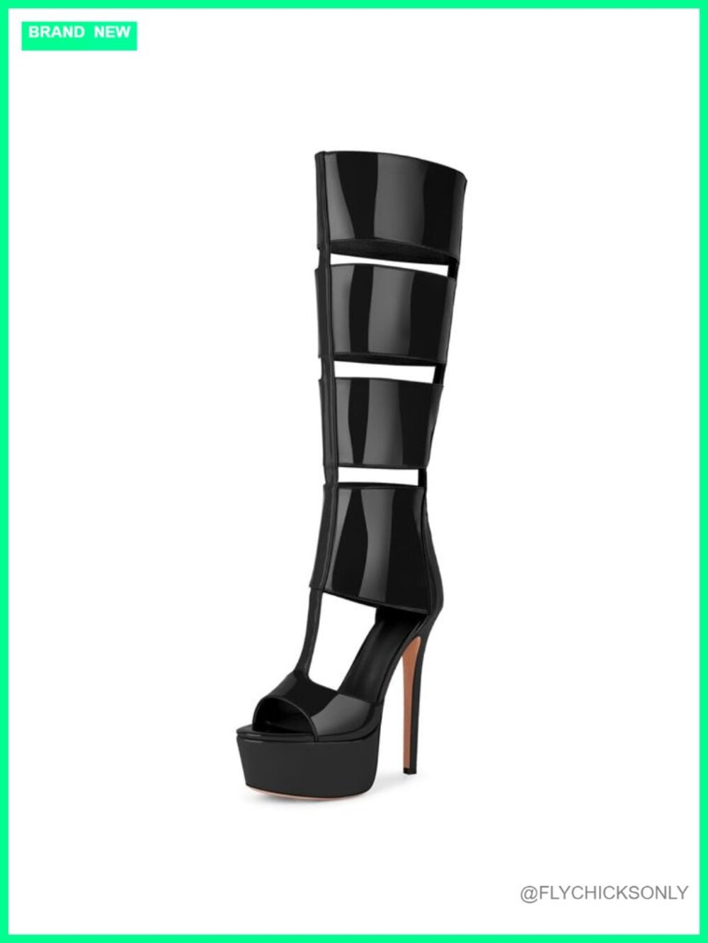 Women's Gladiator Knee High Stiletto Heels Platform Peep Toe Faux Leather